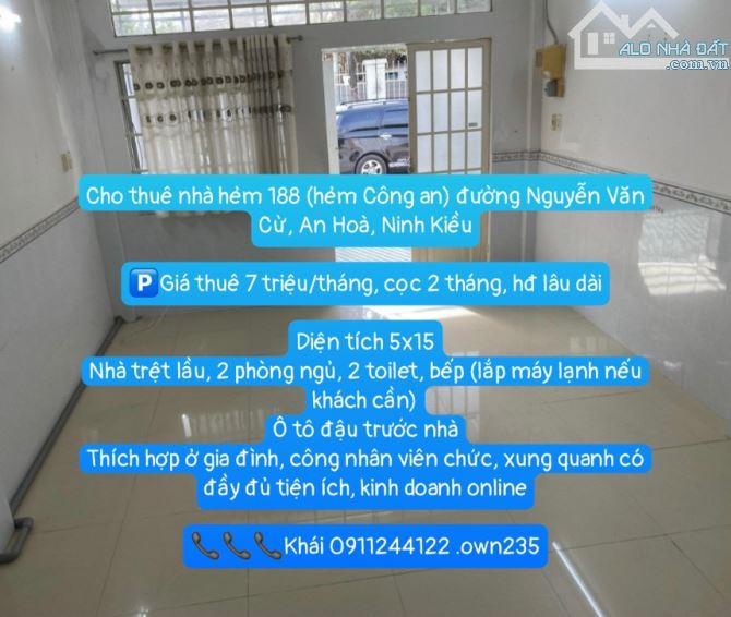 Cho thuê nhà hẻm 188 đường Nguyễn Văn Cừ