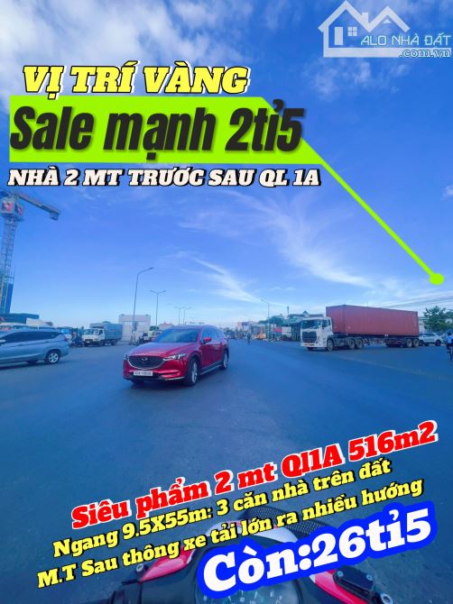 Nhà 2 mặt tiền trước sau QL1A 516m2 gần cầu sập Bv Nhi Đồng Nai chợ sặt đầu mối Tân Biên .