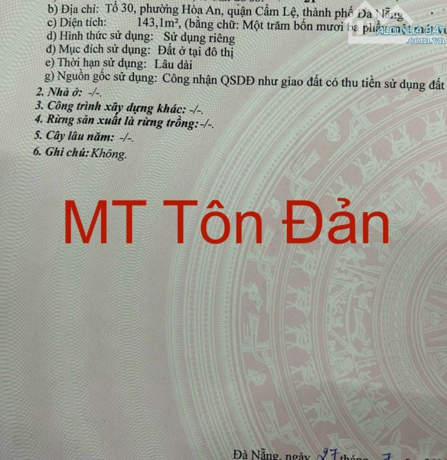 Bán lô đất diện tích khủng mặt tiền Tôn Đản 143m2- Hoà An- Cẩm Lệ - 2