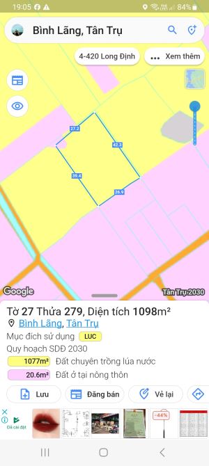 1700m2 đất lúa được chuyển thổ 990 triệu ngay chợ Bình Lãng tân trụ Long An ( ngộp) - 13