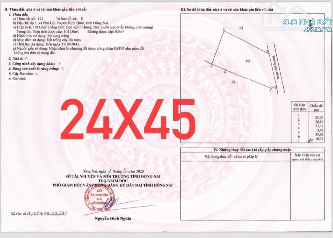 BÁN LÔ ĐẤT VƯỜN CỰC KỲ ĐẸP RẺ DT : 1011m2(24mx45m) CÁCH QUỐC LỘ 20 1.5KM CHỈ 580 TRIỆU