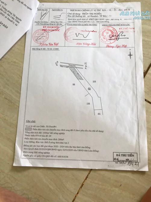 Bán nhà nghỉ dưỡng 1.000m² view cao thoáng xã Đam Bri Tp Bảo Lộc - 1