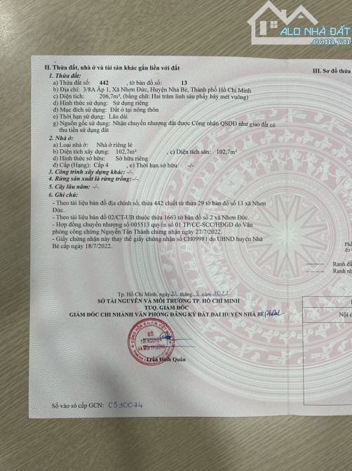 206,7m2 ngang 7,7m đường 6m,cách MT Nguyễn Hữu Thọ 300m,sát Gsmetro,Đang cho thuê 12tr/thá