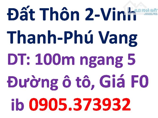 Đất thôn 2 Vinh Thanh, phú Vang Giá F0 chỉ 540tr gần Biển