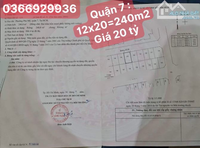 Đất biệt thự Quận 7 vị trí đẹp 12x20=240m2 giá 20 tỷ