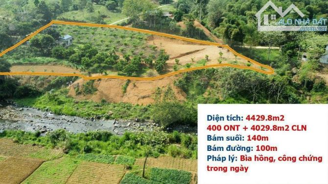 Chính chủ gửi bán lô đất có diện tích 4429,8m có 400m thổ cư,còn lại đất cây lâu năm.lô đấ