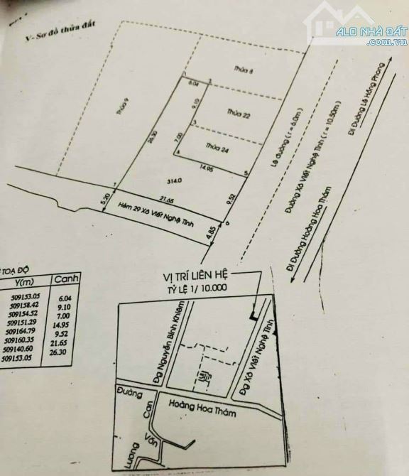 LÔ ĐẤT GÓC 2 MẶT TIỀN XÔ VIẾT NGHỆ TĨNH, P THẮNG TAM- S=314m2 9,6x22m GPXD 6 TẦNG- 27 TỶ - 1