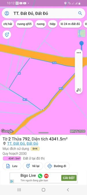 cần bán 4341m2 đất 2 mặt tiền phan chu trinh thị trấn đất đỏ, quy hoạch thổ cư 26 tỷ.