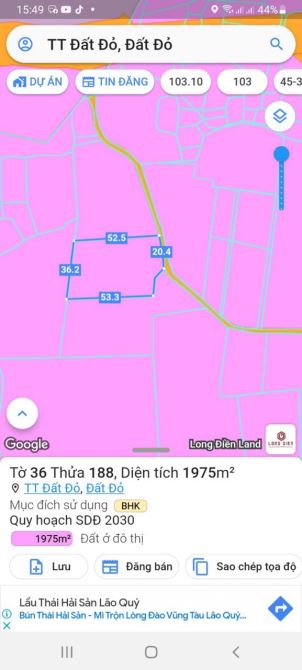 1975m2 TT Đất Đỏ phủ hồng toàn bộ 36x52m giá 2tyxx - 1