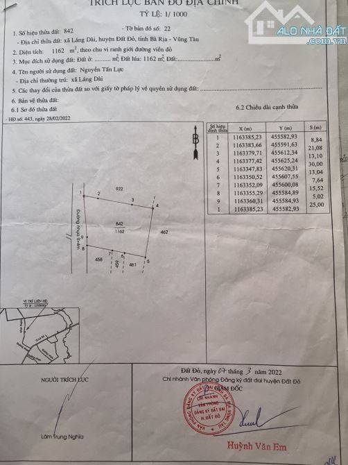 BRVT Ngay chợ Láng Dài 1162m2-300tc Ngang 30m - 3