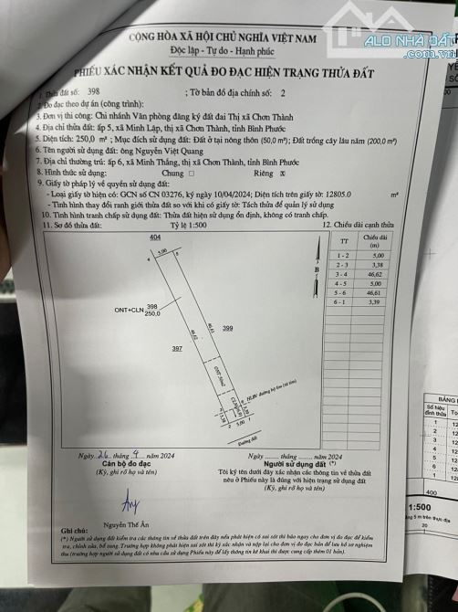 Bán đất thổ cư thị xã Chơn Thành 250m2 giá 290trđ (giá trọn gói)