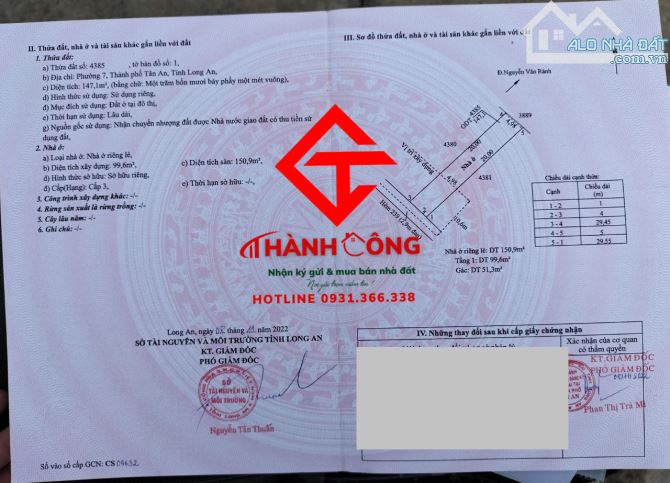 Bán nhà hẻm xe hơi 239 Nguyễn Văn Rành Tp.Tân An, cách Vincom Tân An 1,2km ☘️Dt :5x30m (cô - 5