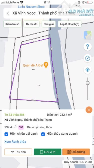 Bán lô đất mặt tiền đường Phú Nông xã Vĩnh Ngọc tp Nha Trang - 17tr/m2 . 232m2 ngang 20,5m