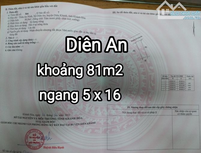 "Lô đất Diên An, Diên Khánh chỉ 700 triệu. Đường ô tô đi 6 mét. Từ Võ Nguyên Giáp rẽ đường - 5