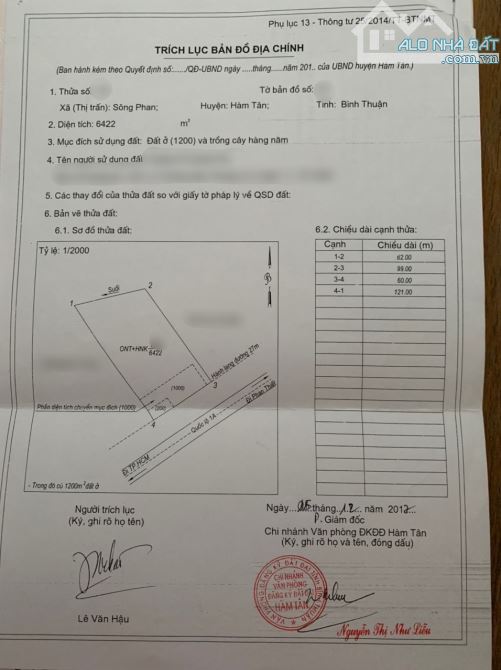 Bán 6422m2 1200m2 ONT đất mặt tiền QL1A Xã Sông Phan Huyện Hàm Tân Bình Thuận giá 15 tỷ - 5