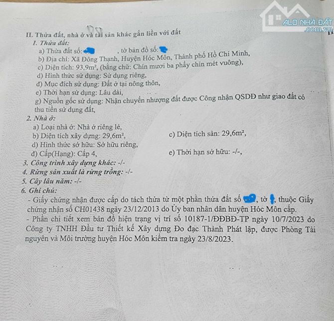 Nhà nát 1/ đường Đặng Thúc Vịnh, Đông Thạnh, Hóc Môn. Dân cư đông. Sổ riêng, 93,9m2 1tỷ7