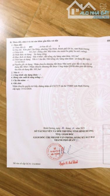 CẦN BÁN LÔ ĐẤT SỔ HỒNG RIÊNG 163M TÂN BÌNH DĨ AN BD