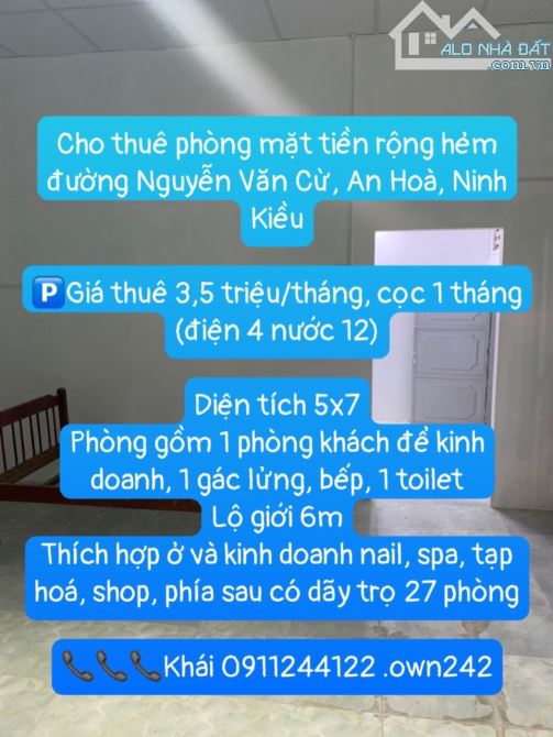 Cho thuê phòng mặt tiền hẻm đường Nguyễn Văn Cừ vừa ở vừa kinh doanh