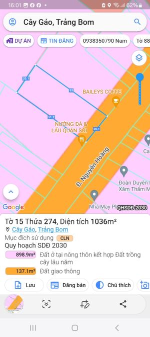 Bán 1036m, Có 898m thổ cư, Mặt Tiền đường Nguyễn Hoàng, xã Cây Gáo, huyện Trảng Bom - 3