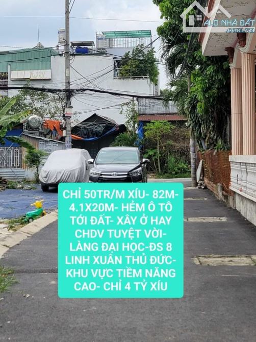 82M- 4.11X20M- ĐẤT GẦN MT ĐS 8 LINH XUÂN THỶ ĐU61C- NGAY LÀNG ĐH- 3.999 TỶ - 1