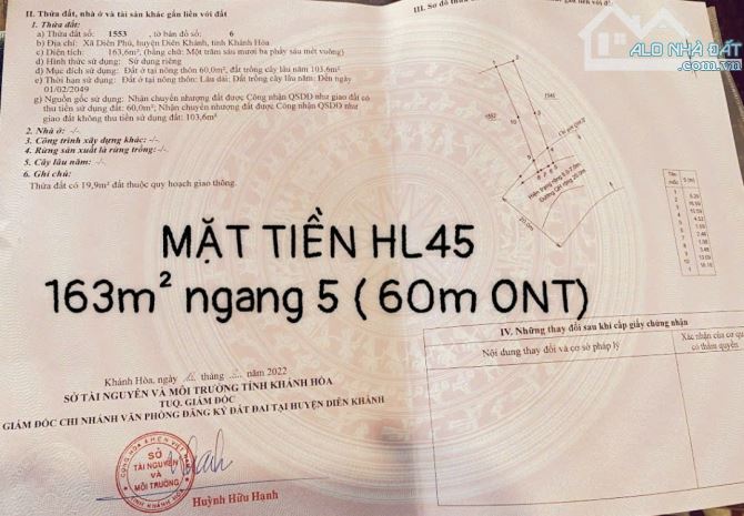 Bán Đất Mặt Tiền Đường Hương Lộ 45- Thị Trấn Diên Khánh - Giá Rẻ 12tr/1m2 - 3