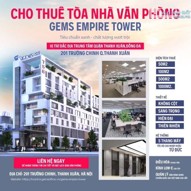 Cho thuê tòa văn phòng 𝐆𝐞𝐦𝐬 𝐄𝐦𝐩𝐢𝐫𝐞 𝐓𝐨𝐰𝐞𝐫 Trường Chinh, Thanh Xuân, Hà Nội