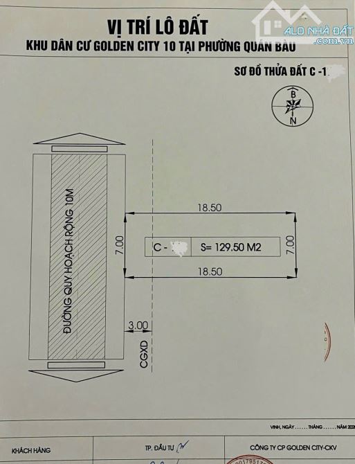 Bán lô 130m2, khu C dự án Golden City 10 - phường Quán Bàu, TP Vinh