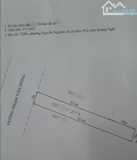 BÁN ĐẤT MẶT TIỀN ĐƯỜNG PHẠM VĂN ĐỒNG_TX ĐỨC PHỔ_  GẦN BV ĐẶNG THUỲ TRÂM _KHU DÂN TRÍ CAO
