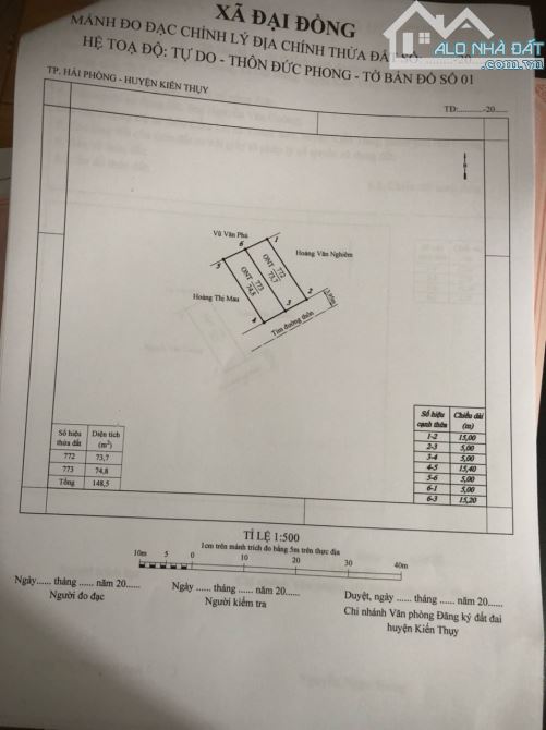 Bán lô 74m2 đường nhựa 7m Đại Đồng Kiến Thụy Hải Phòng - 1