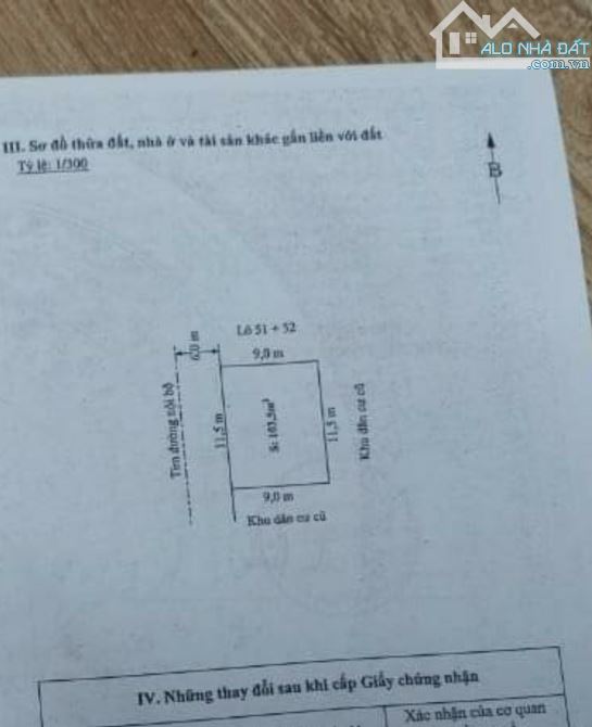 Bán đất tái địnhcư Bắc Sơn 103,5m2 đường 12m