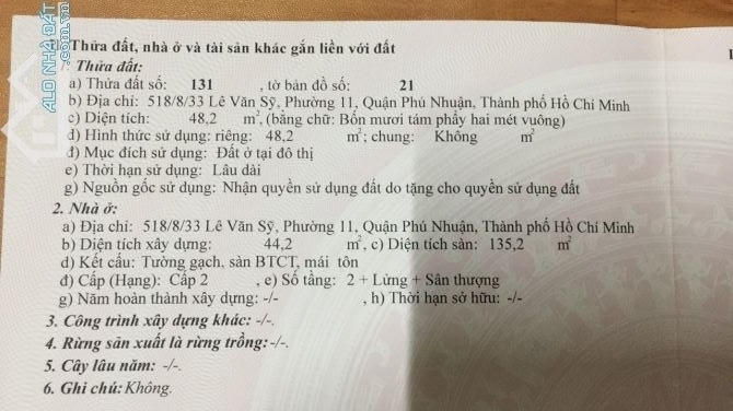 bán nhà hẻm xe ba gác đường lê văn sỹ 4 x 13 nhà 3 lầu giá 6 tỷ 7 còn bớt - 5