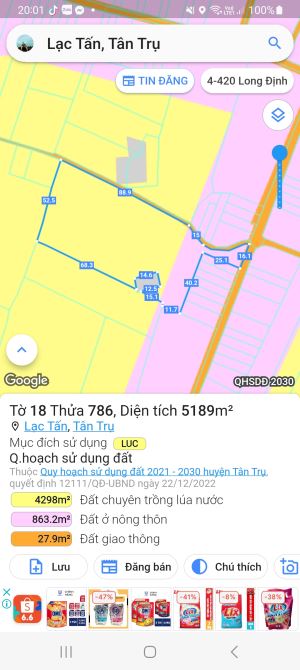 5189m2 lúa đường Nguyễn văn tiết lạc tấn_tân trụ_Long an 450trieu/1000 - 2