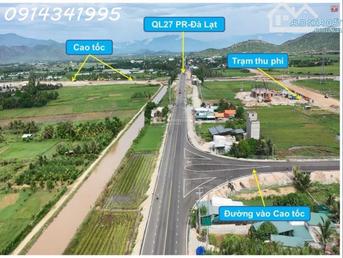 Nút giao cao tốc Cam Lâm Vĩnh Hảo. Mặt QL27A, 20x50m sân bay Thành Sơn 5km, QL1 6km