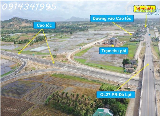 Nút giao cao tốc Cam Lâm Vĩnh Hảo. Mặt QL27A, 20x50m sân bay Thành Sơn 5km, QL1 6km - 1