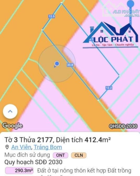 Bán đất thổ cư 2 mặt tiền đường 412m2 tại xã An Viễn H. Trảng Bom Đồng Nai chỉ 4,7 Tỷ - 3