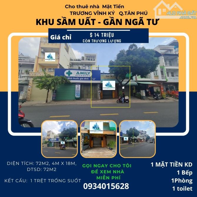 CỰC SỐC - Cho thuê nhà Mặt Tiền Trương Vĩnh Ký 72m2, 14 Triệu- Gần NGÃ TƯ