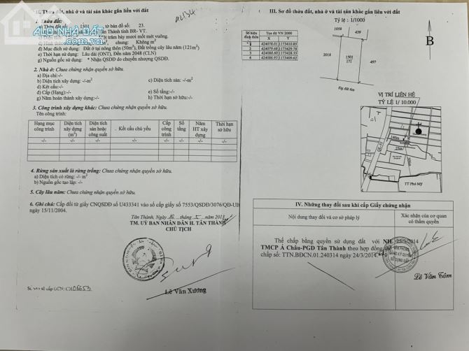 Chính chủ cần bán lô đất thổ cư gần Giáo Xứ Thanh Phong , Mỹ Xuân, BR-VT