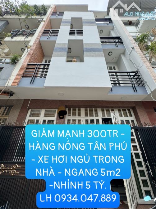 GIẢM 300TR- HÀNG NÓNG TÂN PHÚ - XE HƠI NGỦ TRONG NHÀ - 4 TẦNG - 5 PN. NGANG BỀ THẾ 5m2 -NH - 1