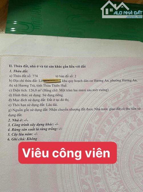 ĐẤT KQH Hương An, TP Huế, 126m2, giá chỉ 1.780tr