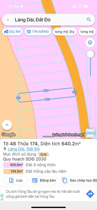 ĐẤT BIỂN LỘC AN - HỒ TRÀM; THUỘC LÁNG DÀI - ĐẤT ĐỎ- BRVT Dt 640m2 Giá 2tỷ - 2