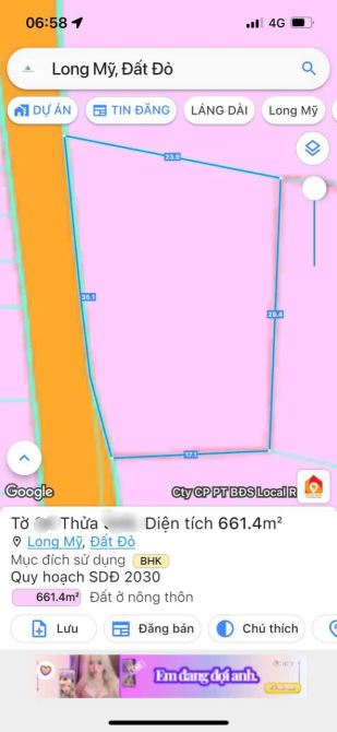 LONG MỸ - ĐẤT ĐỎ- BRVT; đang sáp nhập Thị trấn Phước Hải Dt 661m2 Giá 3tỷ 300 - 1