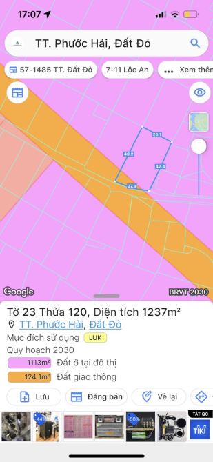 Thị trấn Phước Hải- Đất Đỏ - BRVT  🌈DT 1237,4m2 GIÁ 6tỷ 500 - 2