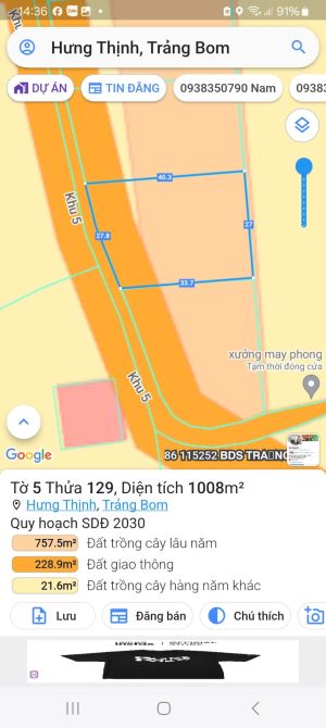 Cần Tiền bán gấp 1008m Mặt Tiền Đường nhựa, xã Hưng Thịnh, huyện Trảng Bom - 1