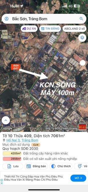 bán 7061m2 đất cụm KCN SÔNG MÂY Trảng Bom Tỉnh Đồng Nai .Giá Chỉ 10tỉ - 10