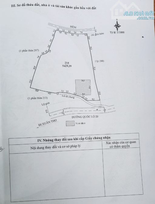 Bán lô đất tại xã Xuân Trường mặt tiền quốc lộ 20. DT: 5400m có 400m đất ở.