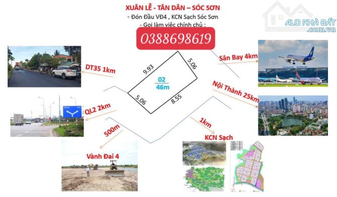 Đất 3 Mặt Tiền, 46m2 Thôn Xuân Lễ, Tân Dân, Sóc Sơn. Chỉ 680tr, Oto Đỗ Cửa, - 2