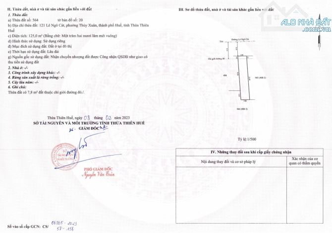 Bán đất 125m2 mặt tiền đường Lê Ngô Cát, phường Thủy Xuân, TP. Huế, chỉ 3,75 tỷ - 6