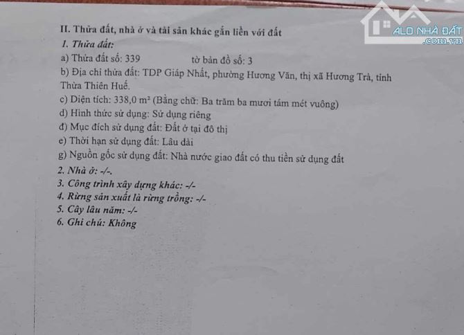 Bán đất 338m2 KQH Hương Văn, Hương Trà đối lưng mặt tiền đường Lê Thái Tổ, Tứ Hạ - 1