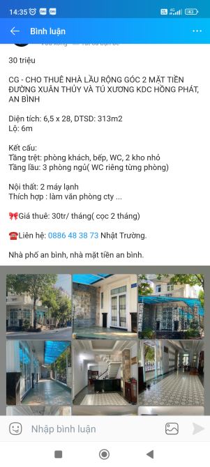 Biệt thự mặt tiền kdc Hồng Phát cho thuê lâu dài - 1