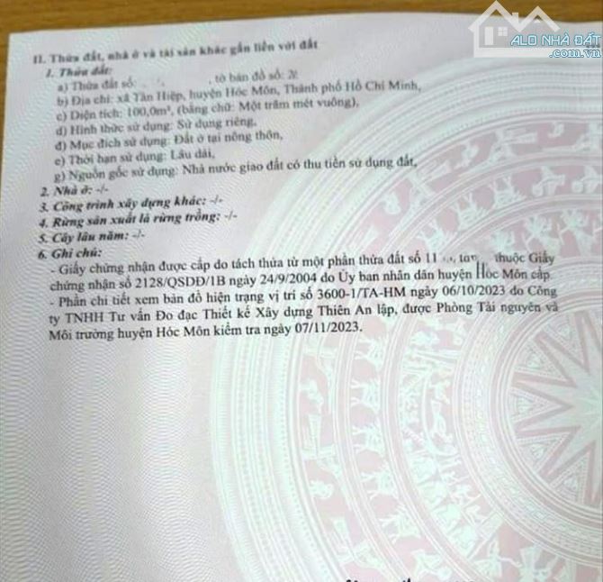Hỗ trợ con đi du học cần bán đất đường Tân Hiệp 4, Tân Hiệp, Hóc Môn.100m²  Sổ hồng 1tỷ650